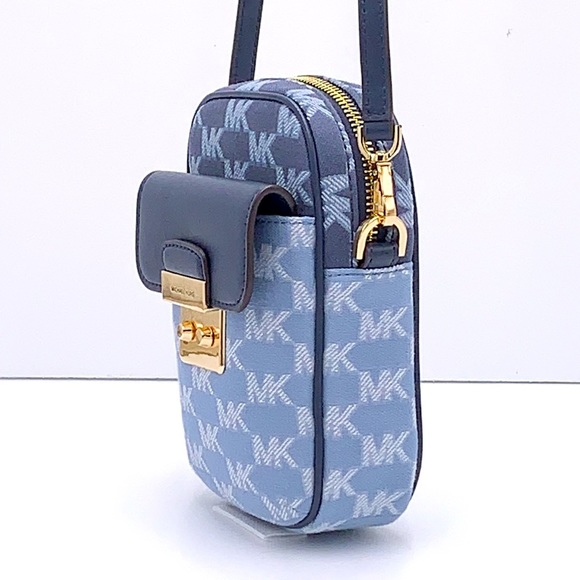 MICHAEL KORS SLOAN EDITOR SMALL NS  TOP ZIP FLAP PACKET PHONE XBODY NAVY MULTI - Picture 5 of 16